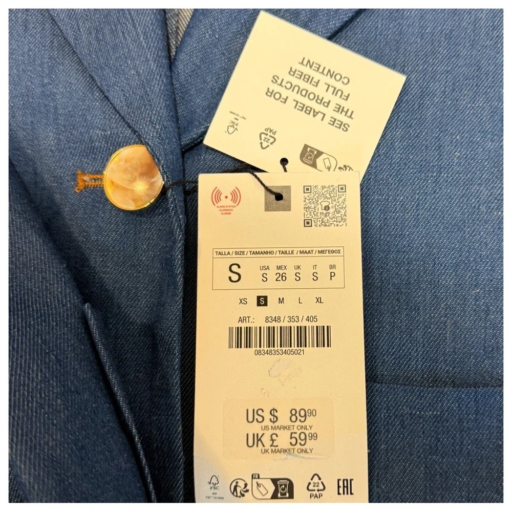 NWT! ZARA DENIM EFFECT OVERSIZED BLAZER and WIDE LEG PANTS INDIGO